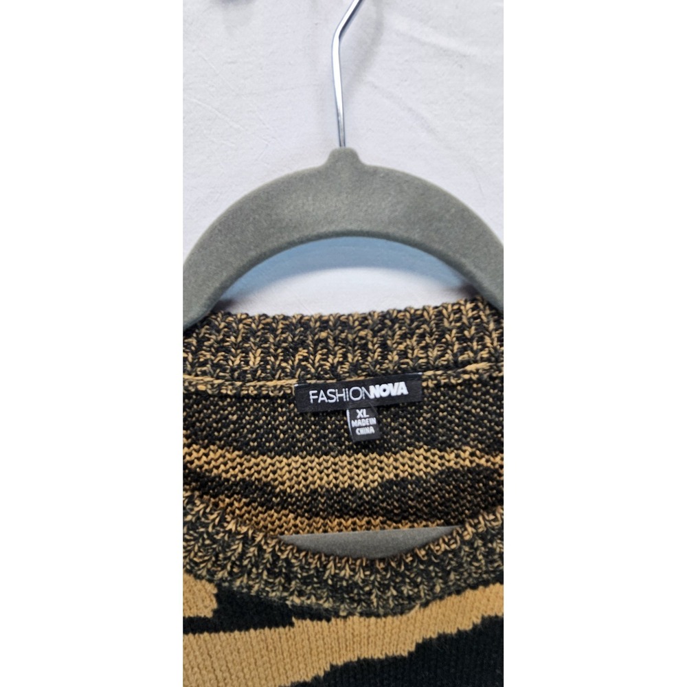 Fashion‎ Nova Tiger Print Sweater XL Brown Black Cropped Knit Bold - Picture 2 of 5